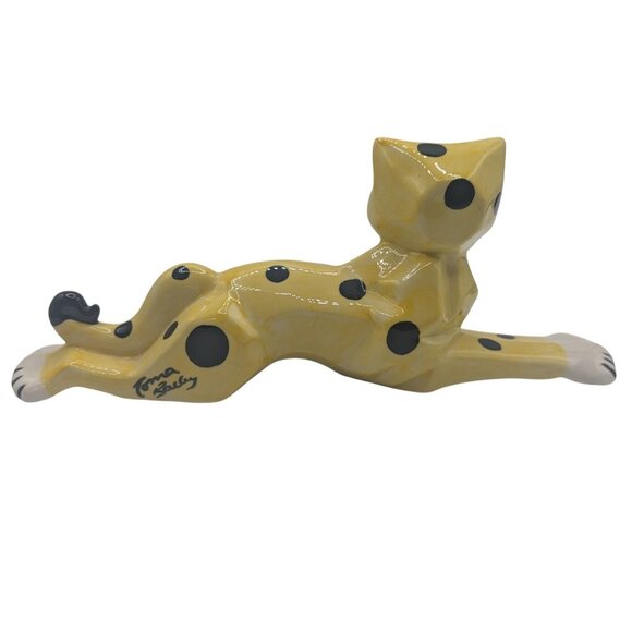 Vtg Handmade Ceramic Yellow & Black Spotted Cat Figurine By Lorna Bailey 12" - Picture 10 of 12
